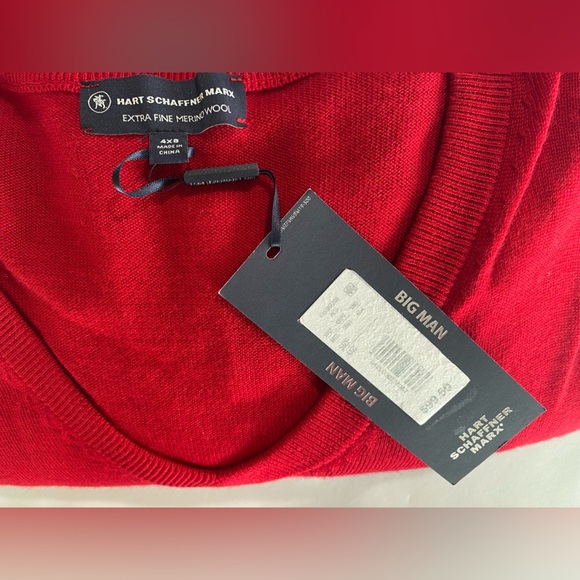 NEW- Big Mens 4XB Hart Schaffner Marx Long Sleeve Sweater V-Neck Wool Red $100 - Picture 8 of 8